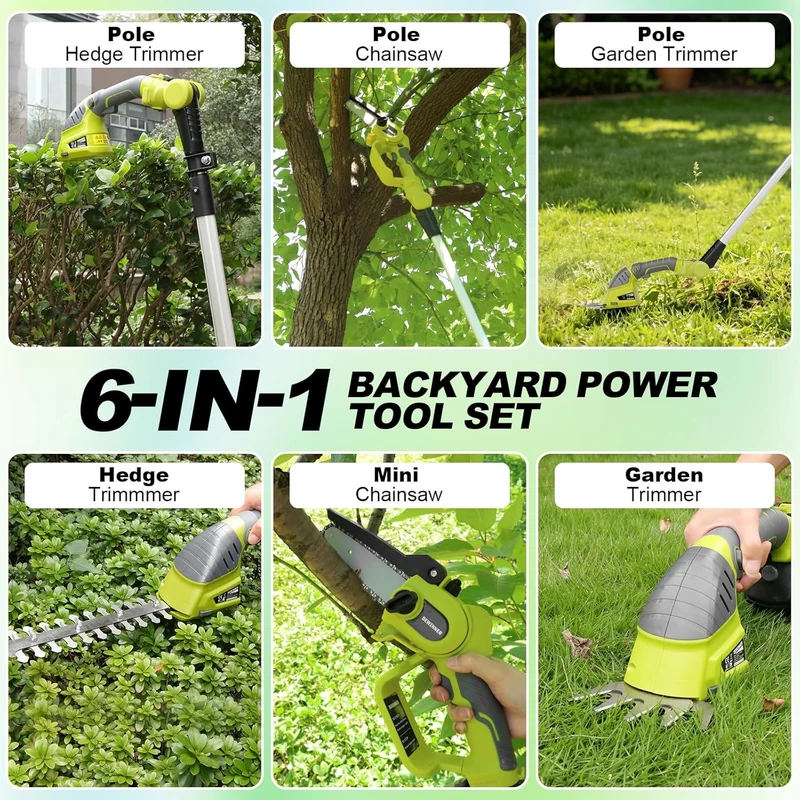 DEWINNER 3 in 1 Telescopic Hedge Trimmer - Electric Chainsaw with Safety Switch, Range up to 2.53 m, Blades 240 mm and 120 mm, Head Adjustable 135°