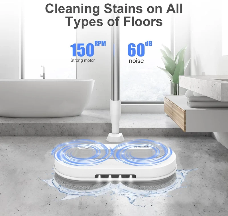 DEWINNER Cordless Electric Mop 2000 mAh 6 Pads 300 ML Water Tank