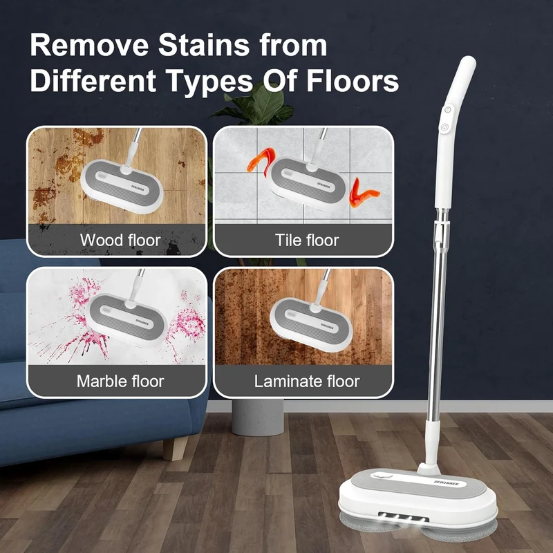 DEWINNER Cordless Electric Mop 2000 mAh 6 Pads 300 ML Water Tank
