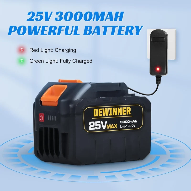 DEWINNER 25V Battery Pressure Washer, Portable High Pressure Cleaning Gun with 6-in-1 Multi-Function Nozzle, Max 610 PSI with 3000mAh Battery, for Car Washing and Watering