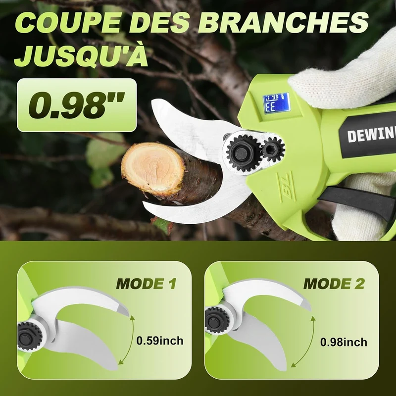 DEWINNER Brushless Electric Pruning Shears with SK5 Blade, Rechargeable Batteries & LED Screen, Adjustable Cutting Diameter 25 mm for Garden, Trees and Flowers