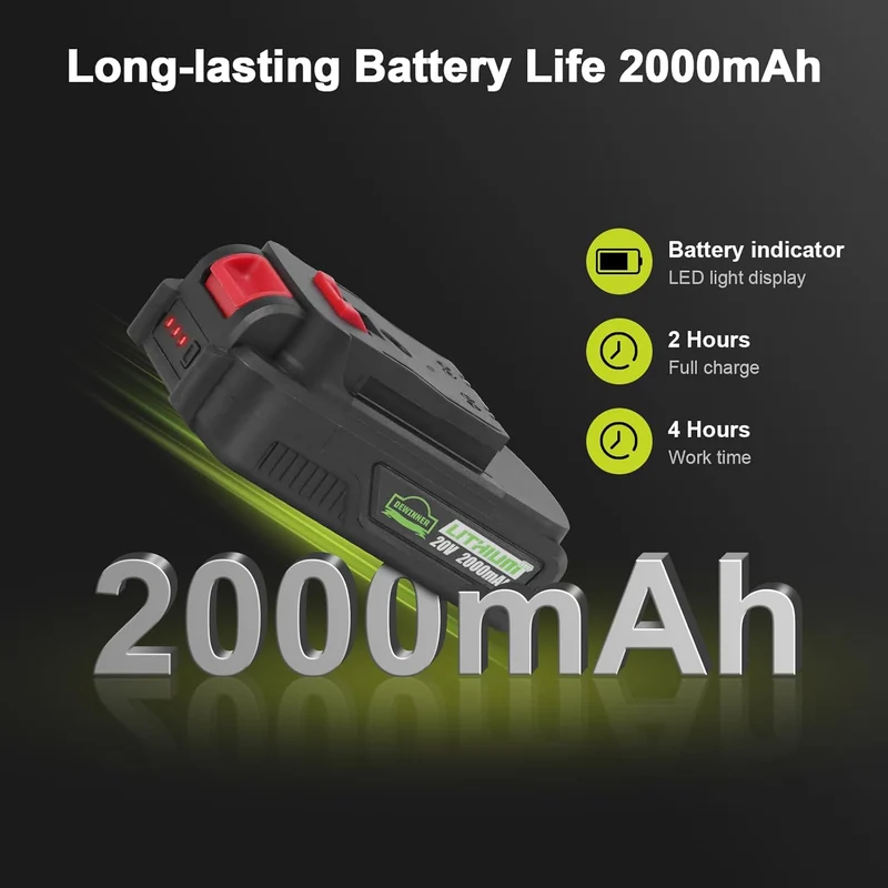 Dewinner 20V Cordless Jigsaw with 2.0 Ah Battery, Charger and Gloves Case, 5 x Blades, 4-Position Orbital Action with Set, 0-45° Bevel Cutting, Fast Blade Change
