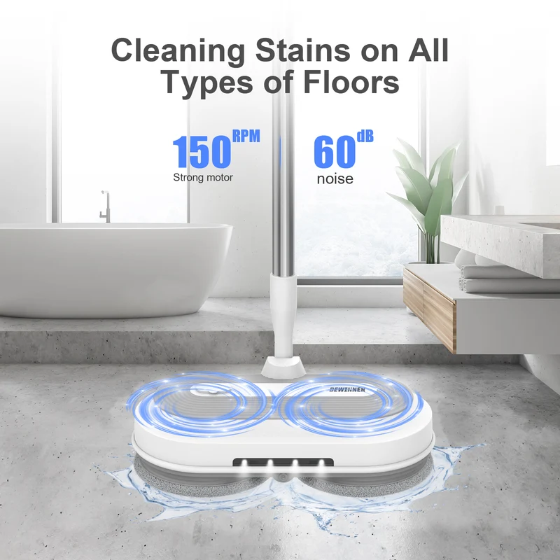 DEWINNER Cordless Electric Mop with 2.0 Ah Battery and Charger,Dual Spin Floor Polisher with 300ML Water Tank & Headlight, 120 L/H Compact Cleaner Kit for Cleaning and Washing