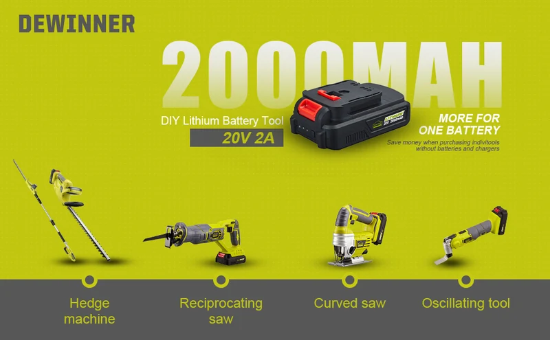 DEWINNER Battery 2.0 Ah Lithium-Ion, For DEWINNER Cordless tools