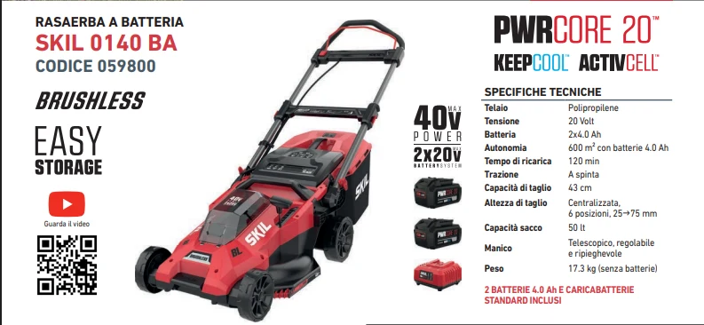 Promo Skil Rasaerba 0140 CA + 2 Batterie + Caricabatterie Cod. 059800 + OMAGGIO Tagliabordi
