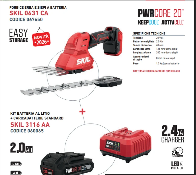 Promo Skil Forbice 0631 CA + Batteria 2 Ah + Caricabatterie Cod. 063600