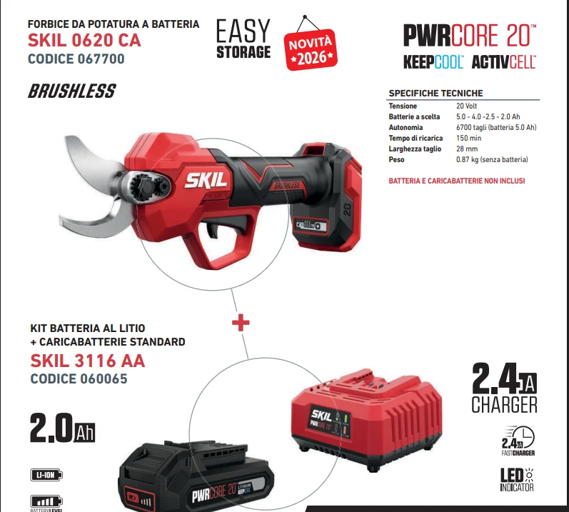 Promo Skil Cesoie da potatura + Batteria 2 Ah + Caricabatterie Cod. 068260