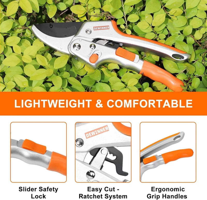 DEWINNER Professional Anvil Hand Pruning Shears, Secateurs, Scissors, Pruners with Heavy Duty SK5 Blade. Soft Cushion Grip Handle (DE-TA278)