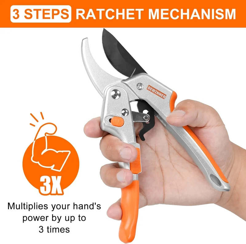 DEWINNER Professional Anvil Hand Pruning Shears, Secateurs, Scissors, Pruners with Heavy Duty SK5 Blade. Soft Cushion Grip Handle (DE-TA278)