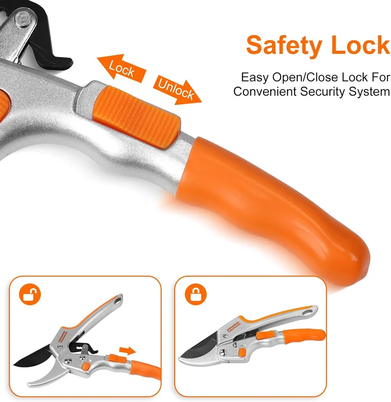 DEWINNER Professional Anvil Hand Pruning Shears, Secateurs, Scissors, Pruners with Heavy Duty SK5 Blade. Soft Cushion Grip Handle (DE-TA278)