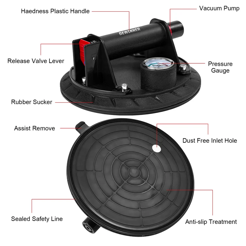 DEWINNER Robust Vacuum Cups- ABS Handle Glass Lifting Cups,200kg Load Capacity,Industrial Vacuum Cups for Lifting Flat and Non-Porous Surfaces
