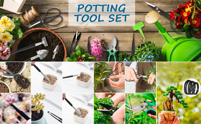 DEWINNER Bonsai Tools,22-Piece Gardening Tools Set, Bonsai Scissors, Bonsai Wire, Tweezers, Gardening Gloves - Bonsai Starter Tools Set for Bonsai Beginners