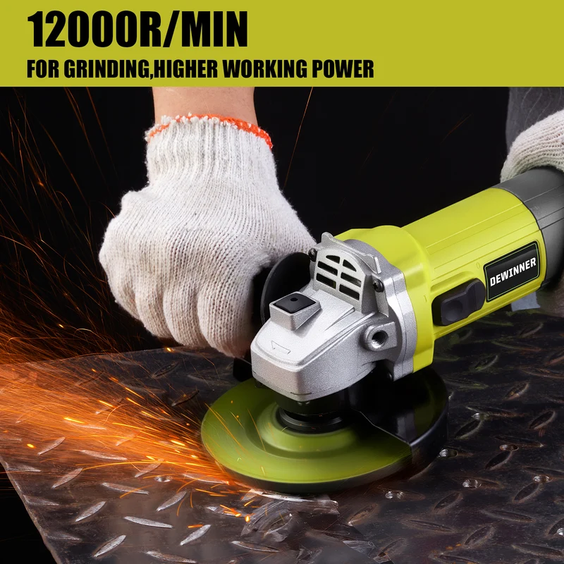 DEWINNER Angle Grinder 850W,Angle Grinder 220-240 V, 6 Angle Grinding Cutting Discs,115mm, Protective Cover, with Extra Handle Grinding Cutting Tool
