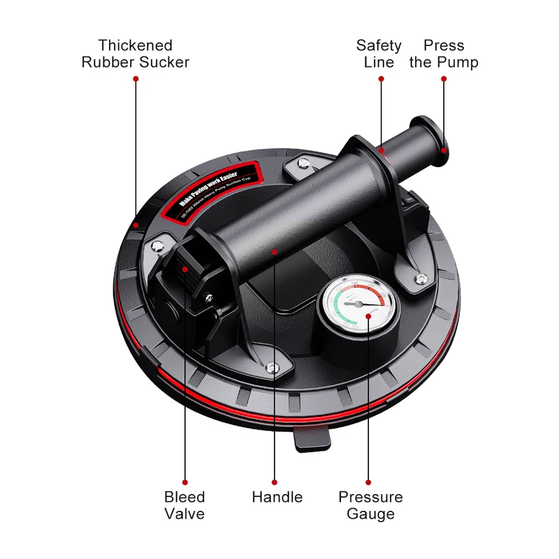 DEWINNER Electric Vacuum Suction Cup, Max 480lbs Load Capacity, 8 Inch Battery Powered Electric Vacuum Lifting Suction Glass Lifters, Hand-held Vacuum Lifter with Pressure Gauge for Glass, Granite, Drywall