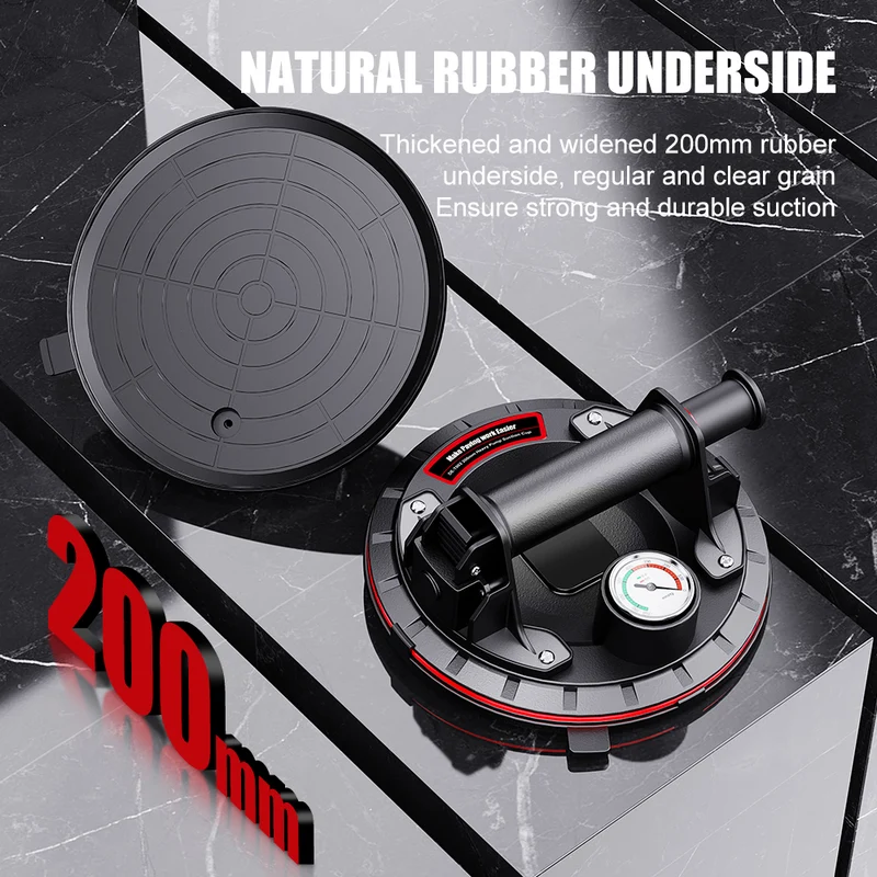 DEWINNER Electric Vacuum Suction Cup, Max 480lbs Load Capacity, 8 Inch Battery Powered Electric Vacuum Lifting Suction Glass Lifters, Hand-held Vacuum Lifter with Pressure Gauge for Glass, Granite, Drywall
