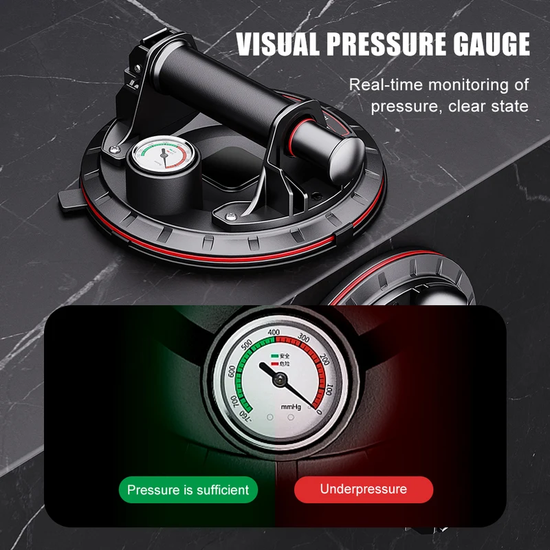 DEWINNER Electric Vacuum Suction Cup, Max 480lbs Load Capacity, 8 Inch Battery Powered Electric Vacuum Lifting Suction Glass Lifters, Hand-held Vacuum Lifter with Pressure Gauge for Glass, Granite, Drywall