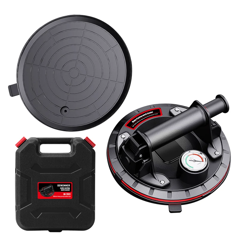 DEWINNER Electric Vacuum Suction Cup, Max 480lbs Load Capacity, 8 Inch Battery Powered Electric Vacuum Lifting Suction Glass Lifters, Hand-held Vacuum Lifter with Pressure Gauge for Glass, Granite, Drywall