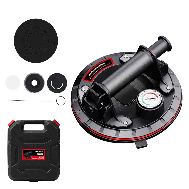 DEWINNER Electric Vacuum Suction Cup, Max 480lbs Load Capacity, 8 Inch Battery Powered Electric Vacuum Lifting Suction Glass Lifters, Hand-held Vacuum Lifter with Pressure Gauge for Glass, Granite, Drywall