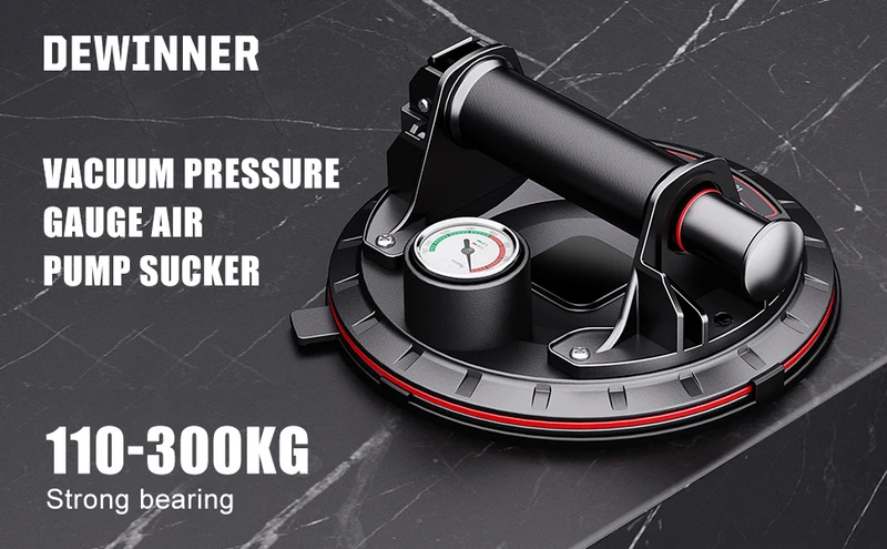DEWINNER Electric Vacuum Suction Cup, Max 480lbs Load Capacity, 8 Inch Battery Powered Electric Vacuum Lifting Suction Glass Lifters, Hand-held Vacuum Lifter with Pressure Gauge for Glass, Granite, Drywall