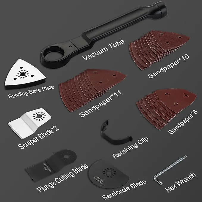 DEWINNER Oscillating Multi-Tool, Detail Sander for Drill Attachment,Sanding Kit, a Mini Saw & Grinder, Scraper and Grout Remover, Variable Speed Universal Fit Accessory