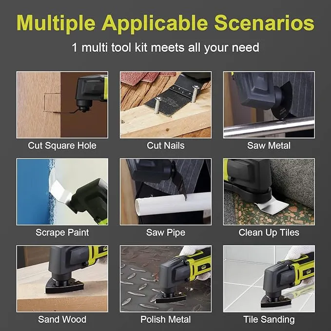 DEWINNER Oscillating Multi-Tool, Detail Sander for Drill Attachment,Sanding Kit, a Mini Saw & Grinder, Scraper and Grout Remover, Variable Speed Universal Fit Accessory