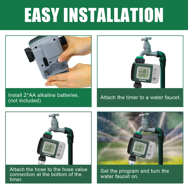 DEWINNER Water Timer Digital Programmable Garden Lawn Tap Computer Hose Faucet Sprinkler Timer Irrigation System Controller/ Auto&Manual Mode/Rain Delay/Large Screen/IP64 Waterproof
