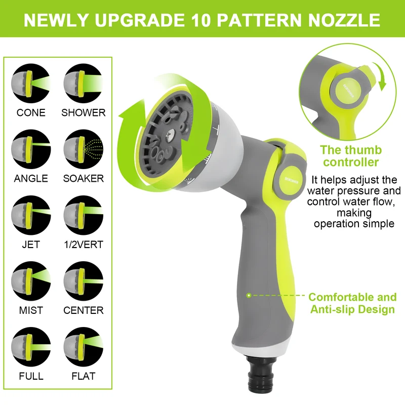 Expandable Garden Hose Pipe, Upgraded 3-Layer Latex No-Kink Flexible Water Hose, 3/4"&1/2" Solid Brass Connectors, 10 Function Spray Nozzle (100ft/50ft)
