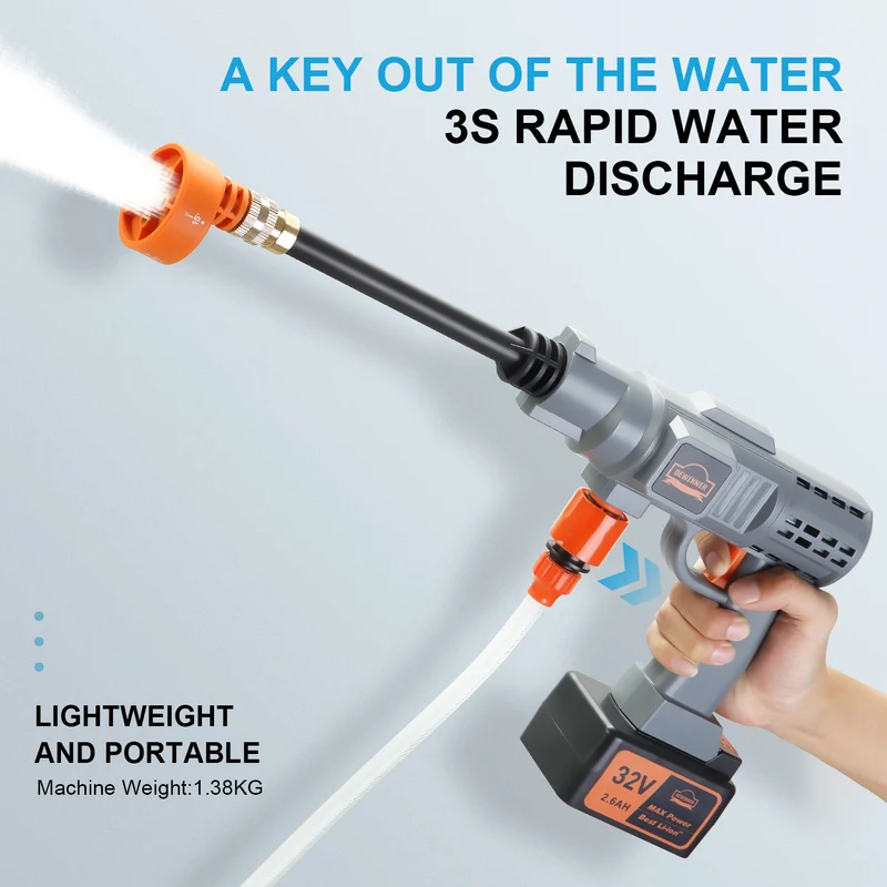 DEWINNER 32V Cordless Hydroshot 700PSI Portable Pressure Cleaner Kit with 1 Batteries，5-in-1 Adjustable Nozzle Suitable for Washing Cars/Fences/Siding