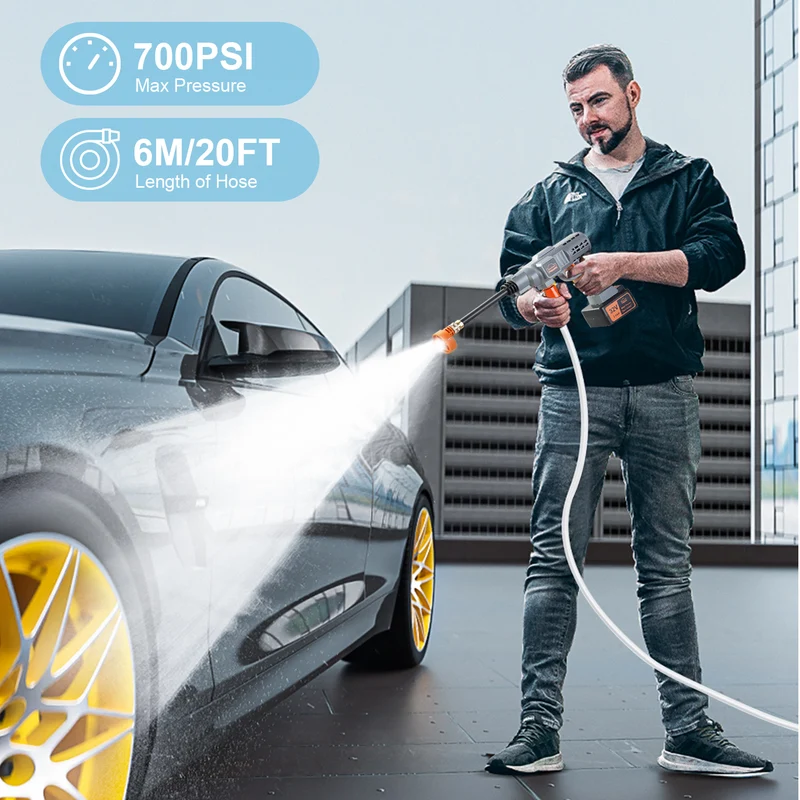 DEWINNER 32V Cordless Hydroshot 700PSI Portable Pressure Cleaner Kit with 1 Batteries，5-in-1 Adjustable Nozzle Suitable for Washing Cars/Fences/Siding
