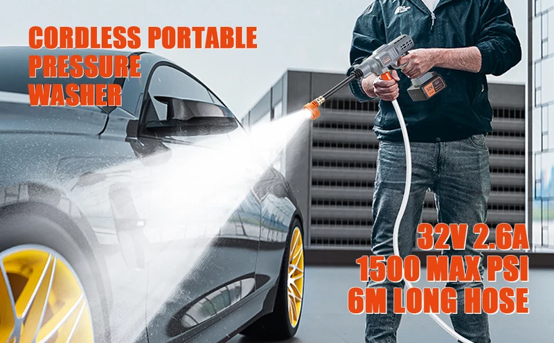 DEWINNER 32V Cordless Hydroshot 700PSI Portable Pressure Cleaner Kit with 1 Batteries，5-in-1 Adjustable Nozzle Suitable for Washing Cars/Fences/Siding