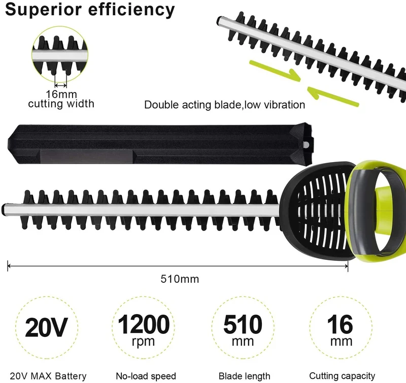 DEWINNER Cordless Hedge Trimmer with Cover Electric Cutter 20V 2000mAh Lithium ion Battery