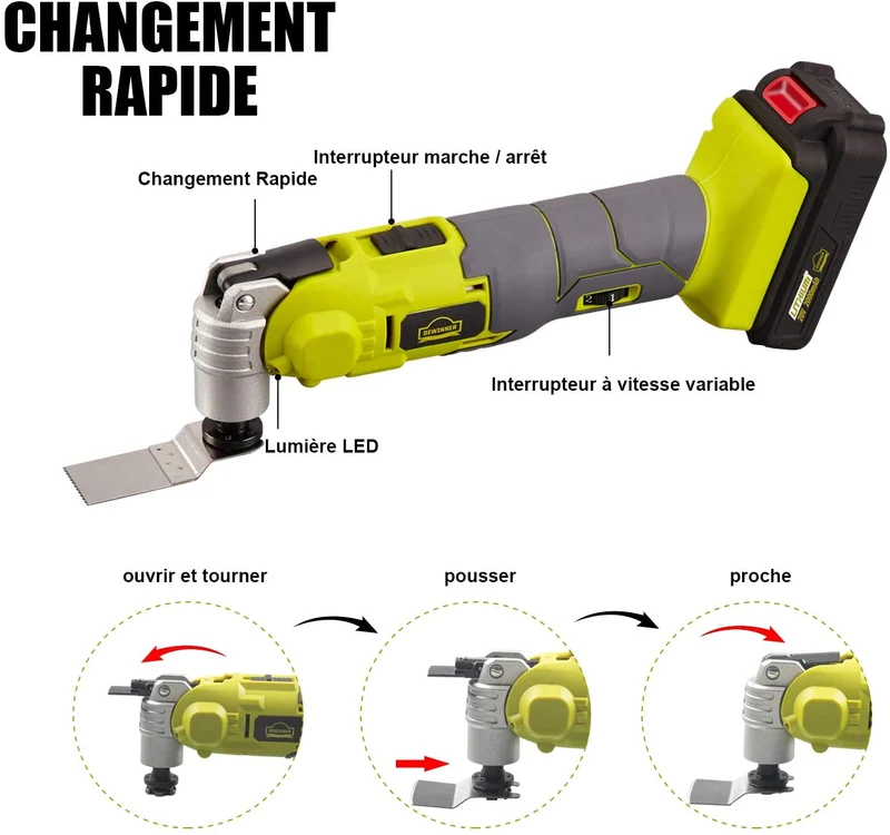 DEWINNER Cordless Oscillating Multi-Tool LED Variable Speed Universal Fit, 20V 2Ah Lithium-Ion with 1 Battery and Charger,