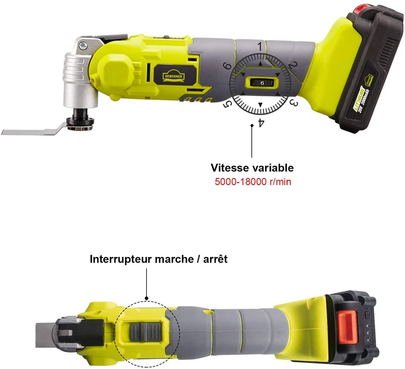 DEWINNER Cordless Oscillating Multi-Tool LED Variable Speed Universal Fit, 20V 2Ah Lithium-Ion with 1 Battery and Charger,