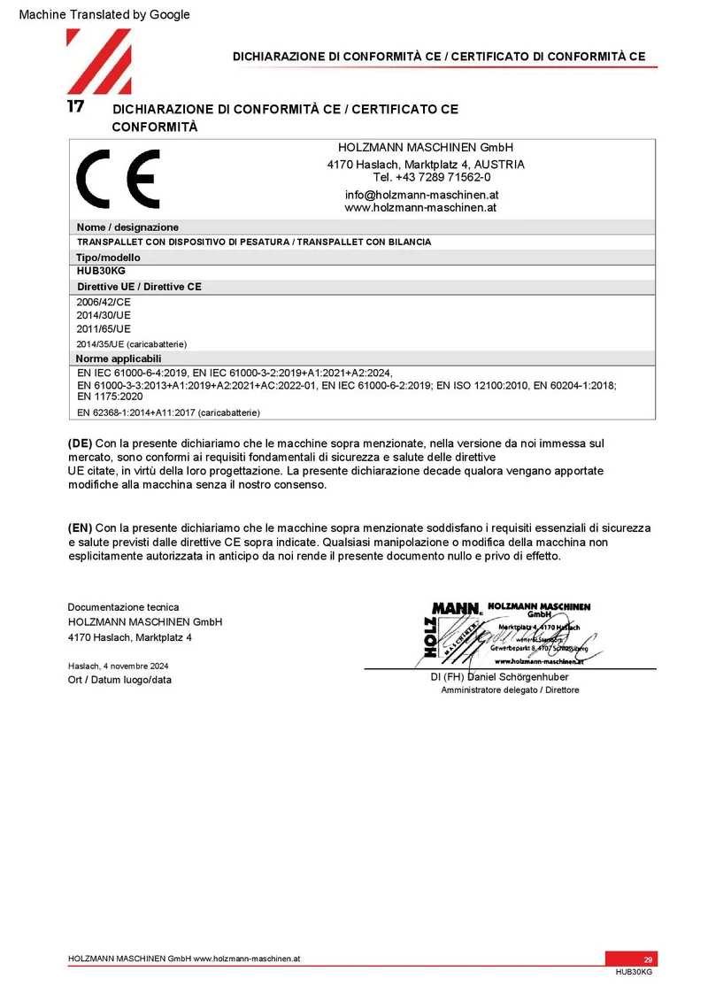 Holzmann HUB30KG Transpallet con bilancia pesatore 3000kg
