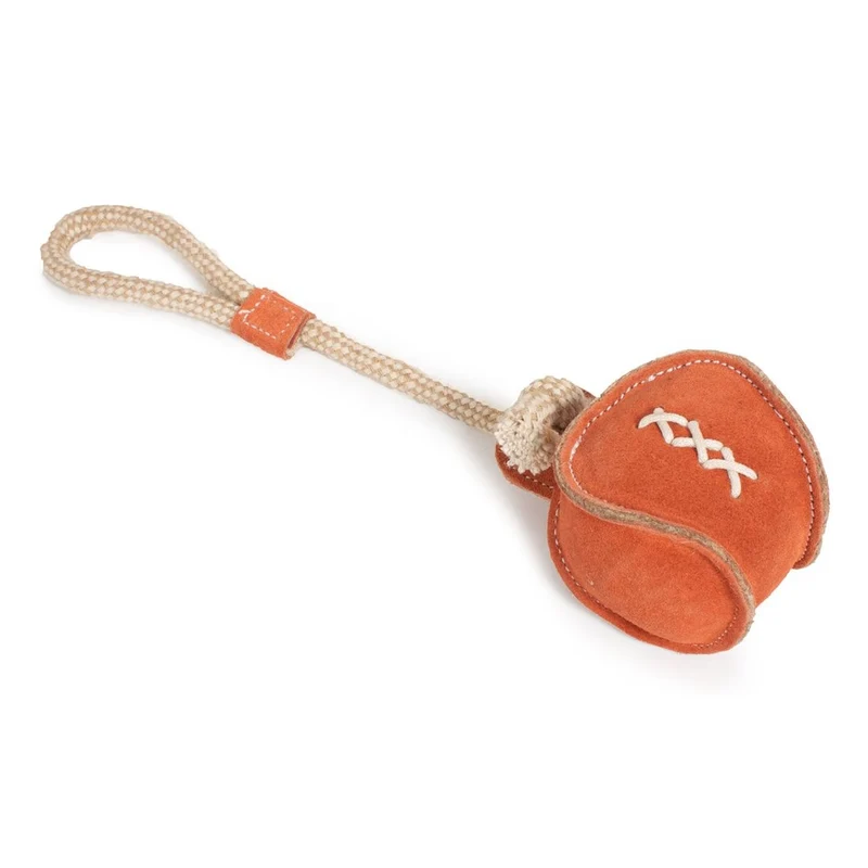 Gioco per cani palla con corda in cuoio e juta