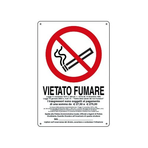 🚭 Cartello Vietato Fumare cm 20 x 30