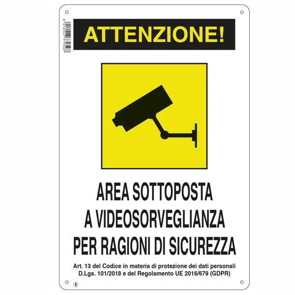 📹 Cartello Area Videosorvegliata cm 30 x 20