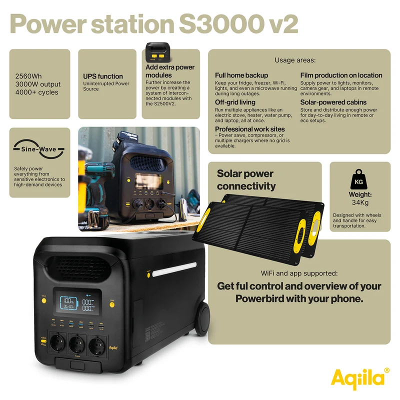 Aqiila Powerbird S3000V2 – Power station portatile 3000W con batteria LiFePO4