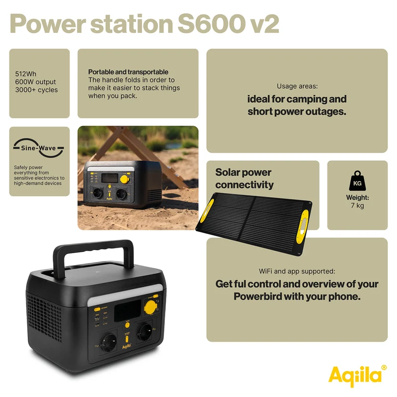 Aqiila Powerbird S600V2 – Power station portatile 600W con Batteria LiFePO4 - Max 1000W