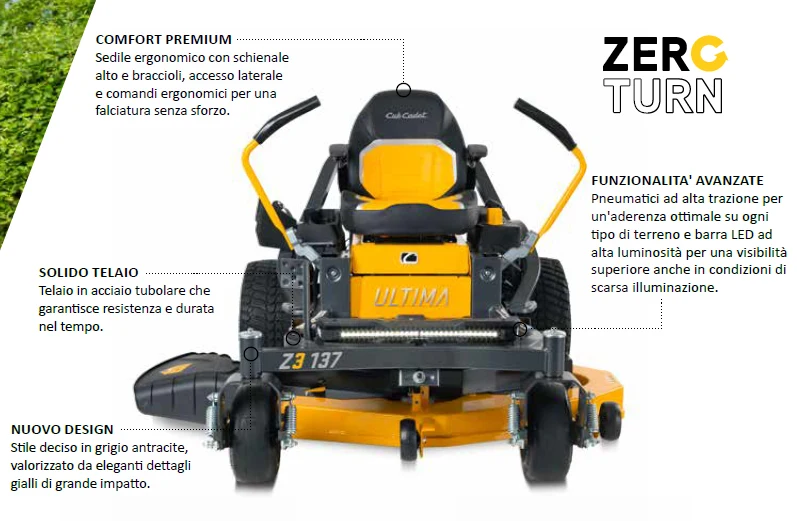 Cub Cadet Z3 137 Rasaerba zero turn a leve , raggio zero per pendenze 46% (25°) , taglio 137 cm , c.c. 726 Trasmissione Doppia Hydro