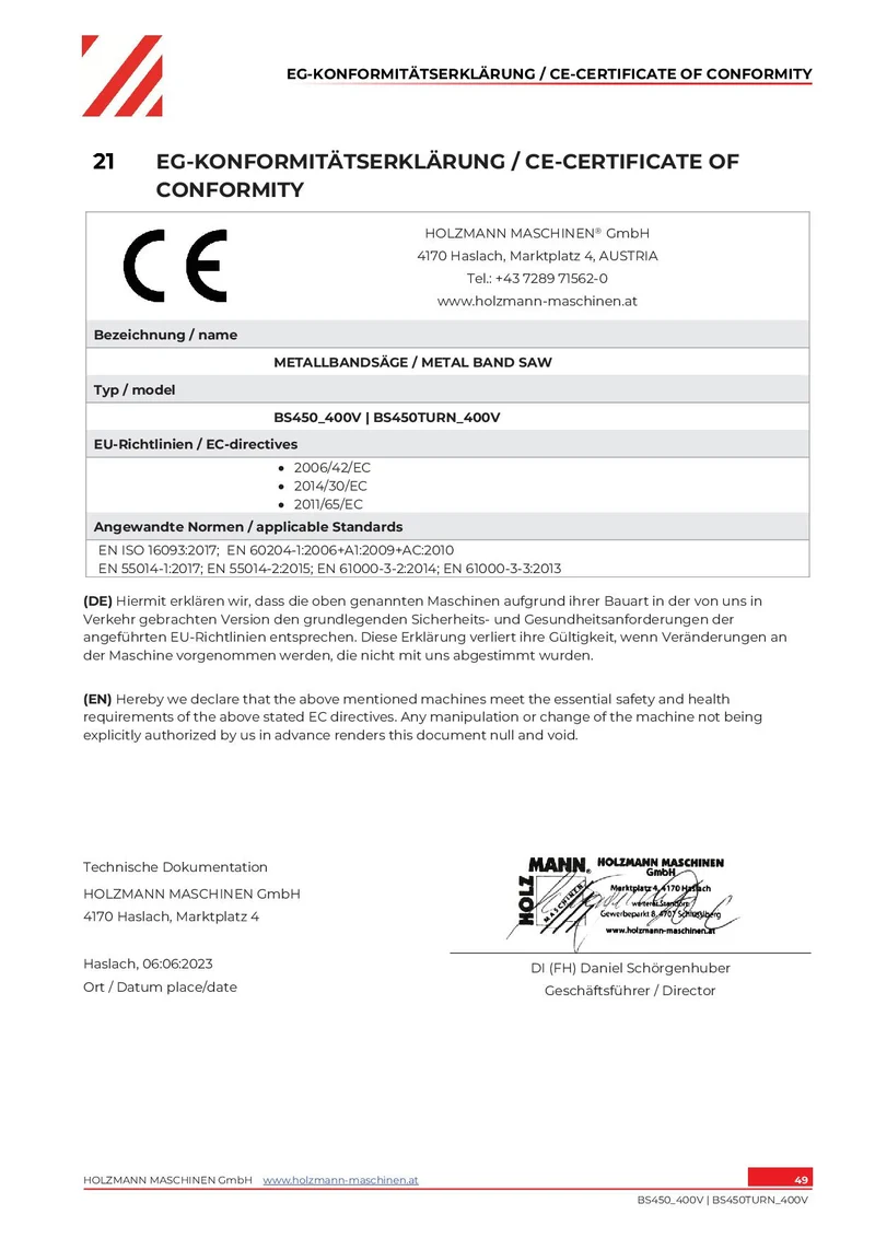 Holzmann BS450TURN_400V Segatrice a nastro x metallo discesa automatica e lubrificazione