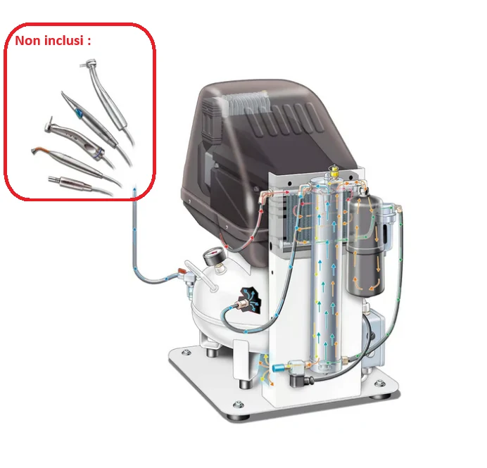 MedicAir Dr. Sonic 102-24V-FM-0,75M compressore senza olio con essiccatore per laboratori dentistici e odontotecnici , 24 litri 220V 8 Bar