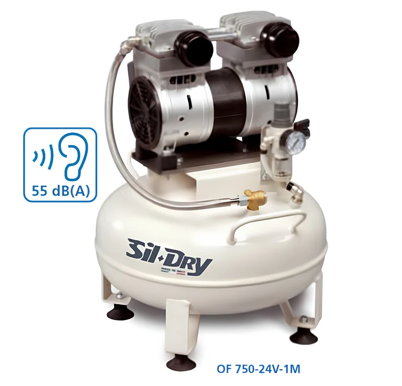 MedicAir Sildry OF 750-24V-1M compressore senza olio per laboratori dentistici e odontotecnici , 24 litri 220V 8 Bar