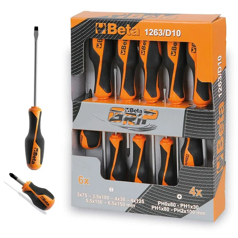 Beta 1263/D10 Serie Giraviti Beta Grip Croce PH e Lama Piatta 10 pezzi