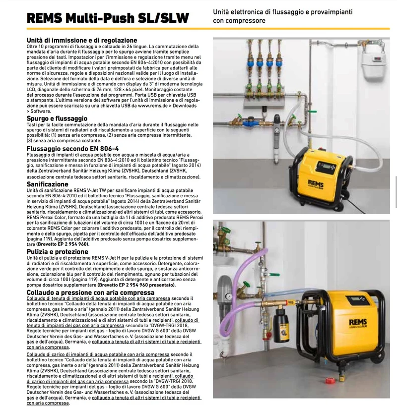 Rems Multi-Push SL Set - Unità elettronica di flussaggio e provaimpianti con compressore