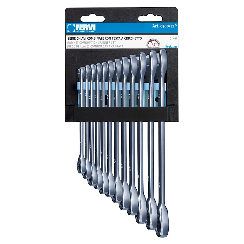 Fervi 0700/12P - Serie chiavi combinate con testa a cricchetto