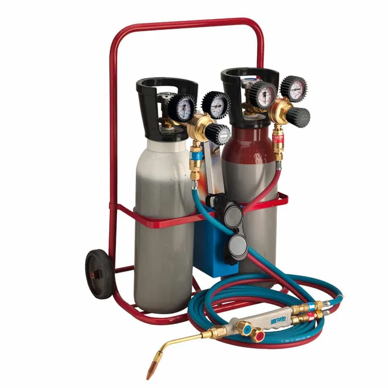 Oxyturbo 155002 - Turbo set maxi 5 litri - Kit saldatura acetilenica con bombole ricaricabili e carrello