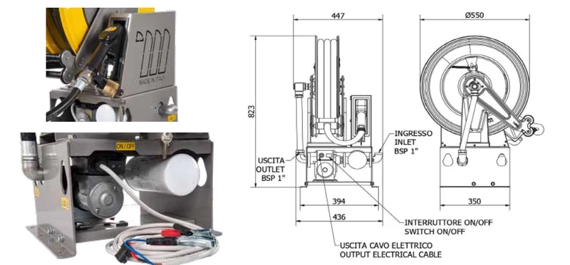 Meclube Mec-Reel 090-5060-Y60 - Erogatore gasolio con avvolgitubo, pistola e filtro - 12V