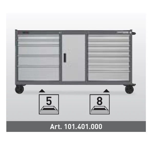 Kraftwerk Basic Line EXTRA LARGO , Carrello con ruote Portautensili Cassettiera da officina completo con 377 utensili