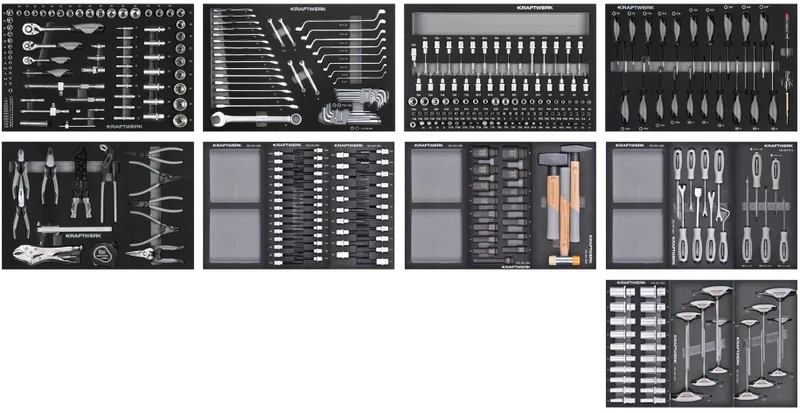 Kraftwerk Basic Line EXTRA LARGO , Carrello con ruote Portautensili Cassettiera da officina completo con 377 utensili